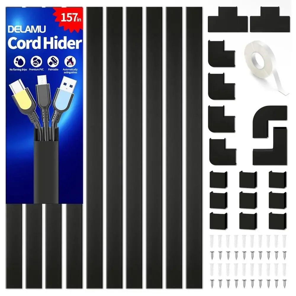 Cable Hider, 157in Delamu Cord Hider Wall for Wall Mounted TV, Wire Hider Kit, P